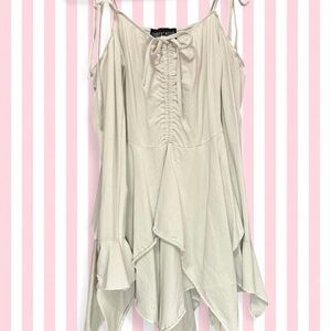 Current Mood Cream Ruched Handkerchief-Hem Tie-Strap Tank